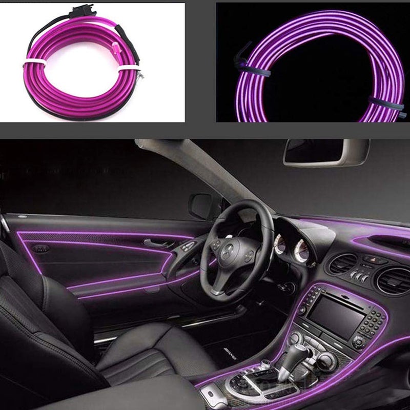ABALDI Car Interior Lights El Wire Flexible Neon Rope Glowing Strobing Electroluminescent for Car Decorations (5m/16ft,Purple) - Image 1